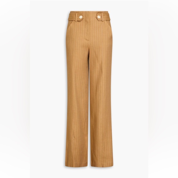 Veronica Beard Sunny Pinstripe Wide Leg Linen Waist Button Detail Pants - Picture 11 of 11